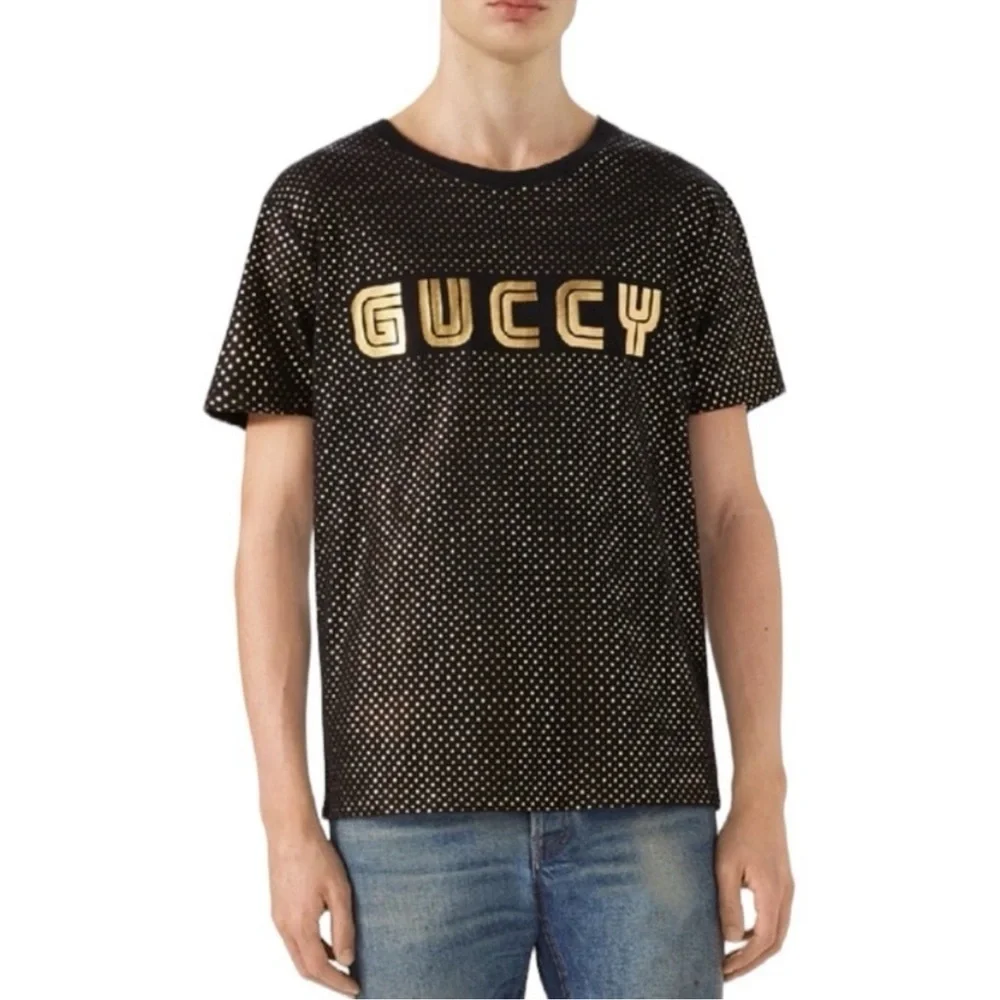 Gucci Men's Tee in Black with Gold Accents XL